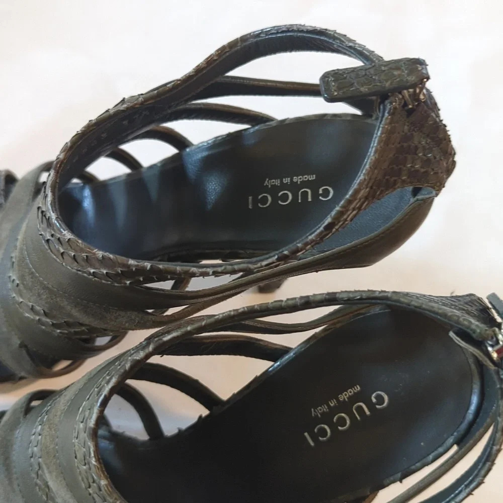 Gucci snakeskin leather suede heels size 7.5 - Picture 5 of 13